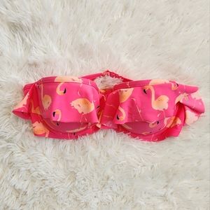 FINAL PRICE AERIE Flamingo Ruffle Hot Pink Bandeau Bikini Padded Swim Top 36C